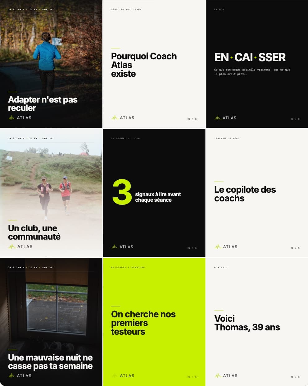 Direction A, « Le Relevé » : neuf publications de Coach Atlas dans ce style